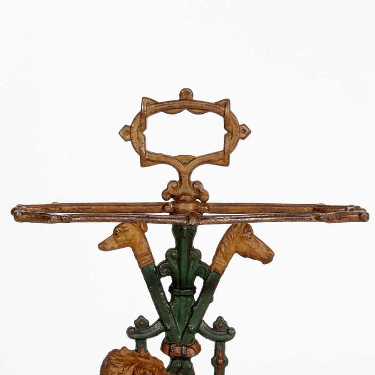 Cast Iron Terrier Dog Umbrella Stand in Old Paint In Excellent Condition In Palm Beach, FL