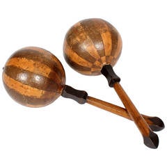 Pair of Carved Coconut West Indian Maracas