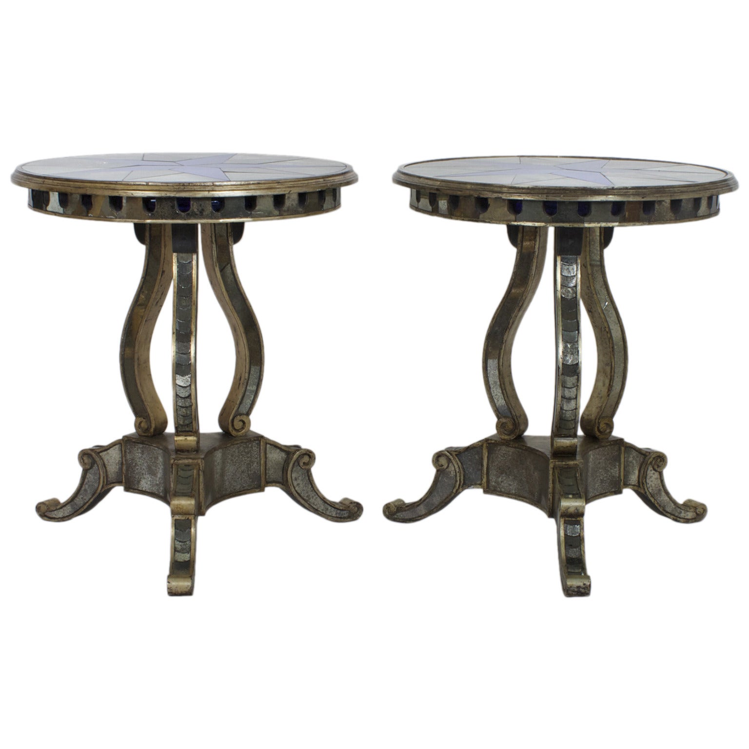 Paire de tables rondes à miroir du milieu du siècle dernier en vente