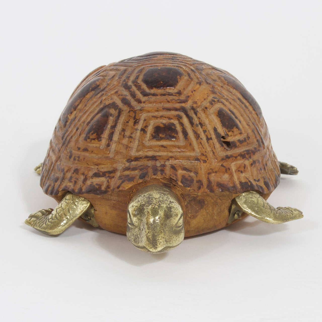 Organic Modern Sarreid Brass and Wood Turtle