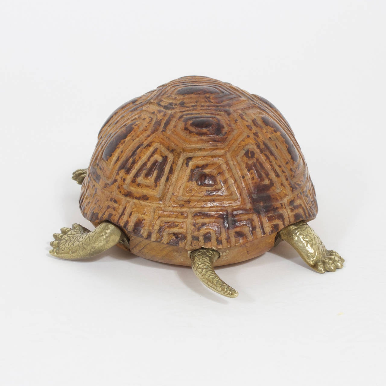 Sarreid Brass and Wood Turtle In Distressed Condition In Palm Beach, FL