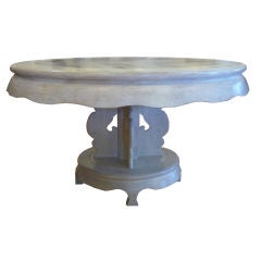 White Finish Round Stone Top Dining or Center Table