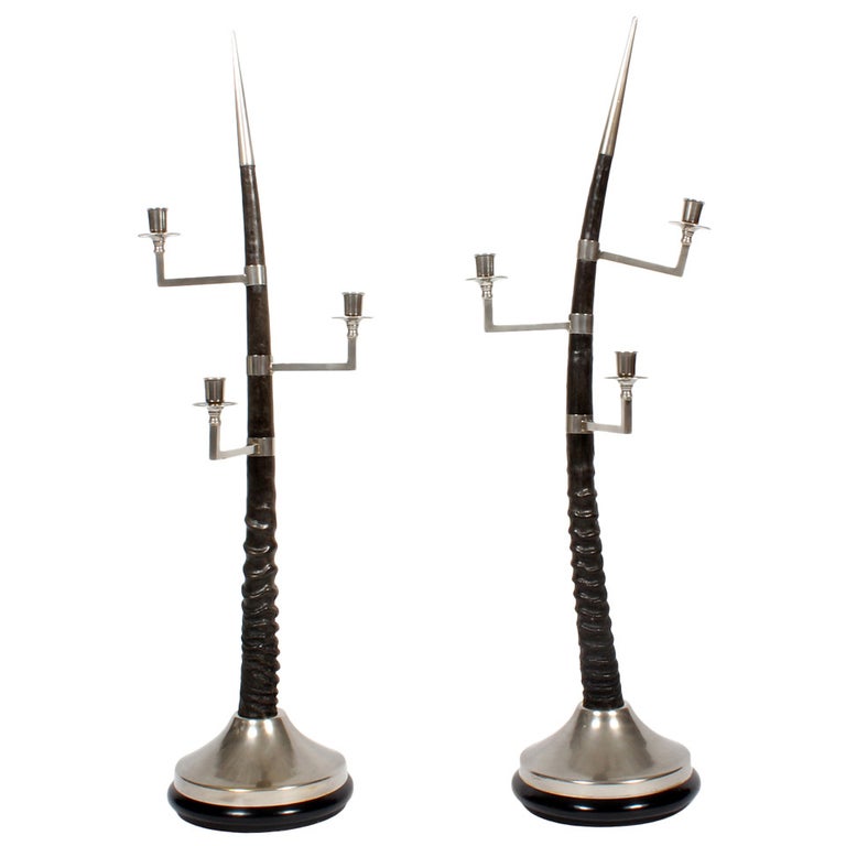 Pair of Large Oryx Horn ThreeArm Candelabra For Sale at 1stDibs