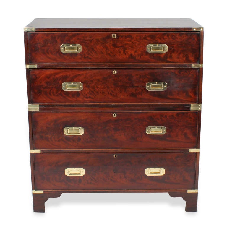 19th C Mahogany 4 Drawer 2 Part Campaign Chest