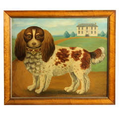 Oil on Canvas of a King Charles Spaniel with Georgian House