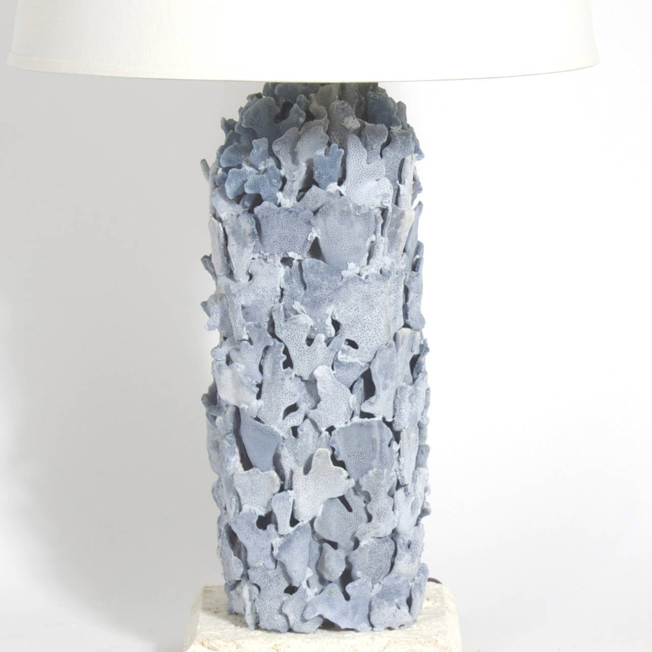 Organic Modern Pair of Blue Coral Lamps on Coquina Stone Bases