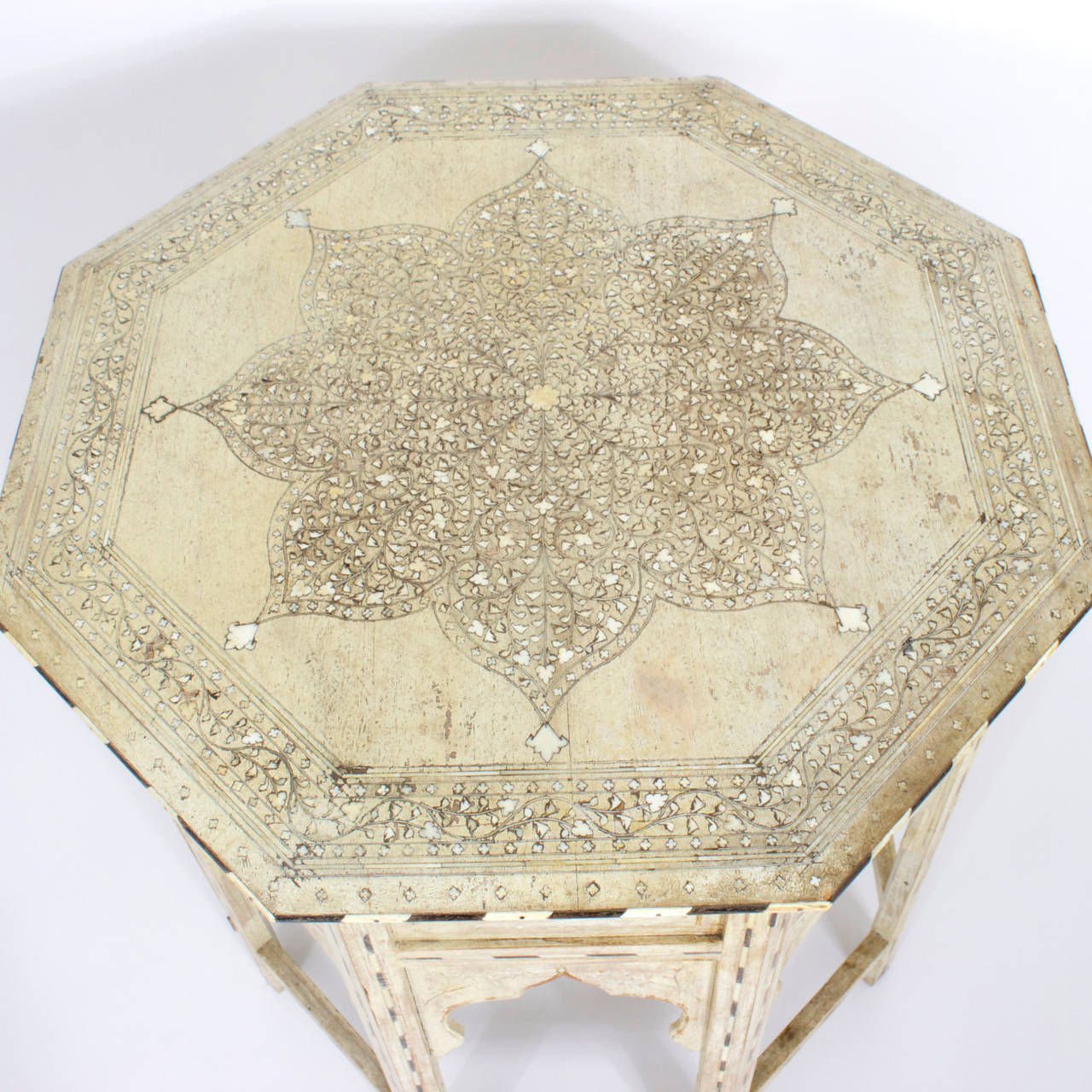 Anglo-Indian Early 20th C Moroccan White Painted Octagon Table