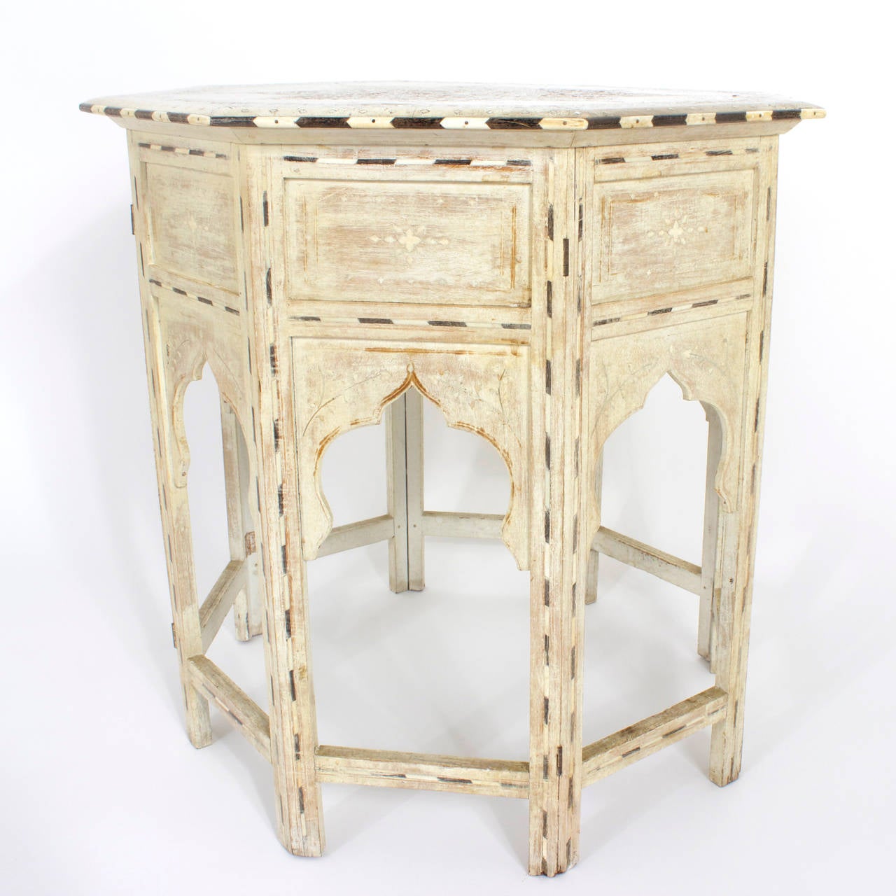 Indian Early 20th C Moroccan White Painted Octagon Table