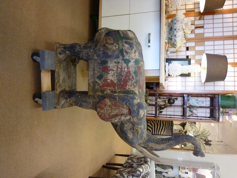 Pair of Large Carved and Painted Elephants In Excellent Condition In Palm Beach, FL