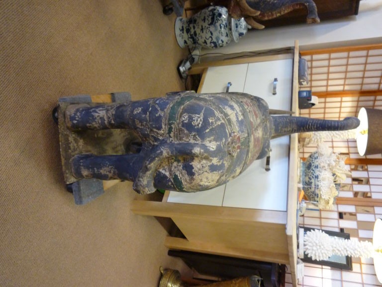 Mid-20th Century Pair of Large Carved and Painted Elephants