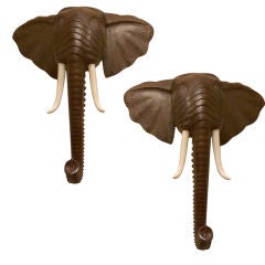 Pair of Huge Carved Elephant Heads
