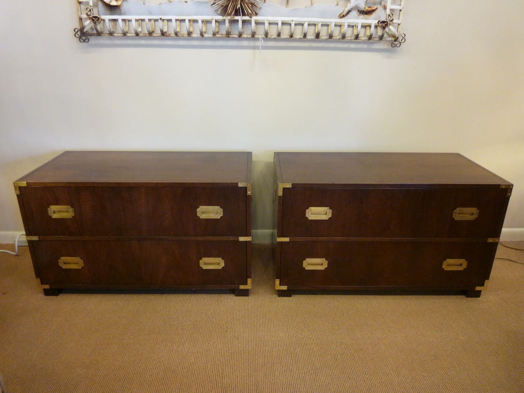 Pair of Baker Mahogany Campaign Style Chests or Tables In Good Condition In Palm Beach, FL