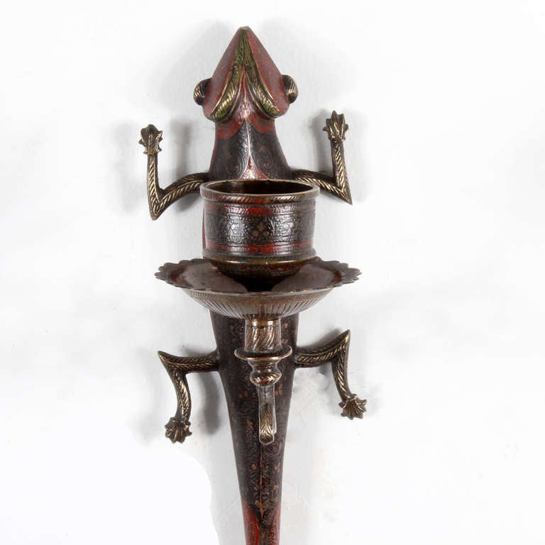 Pair of Etched Brass Indian Candle Wall Sconces at 1stdibs