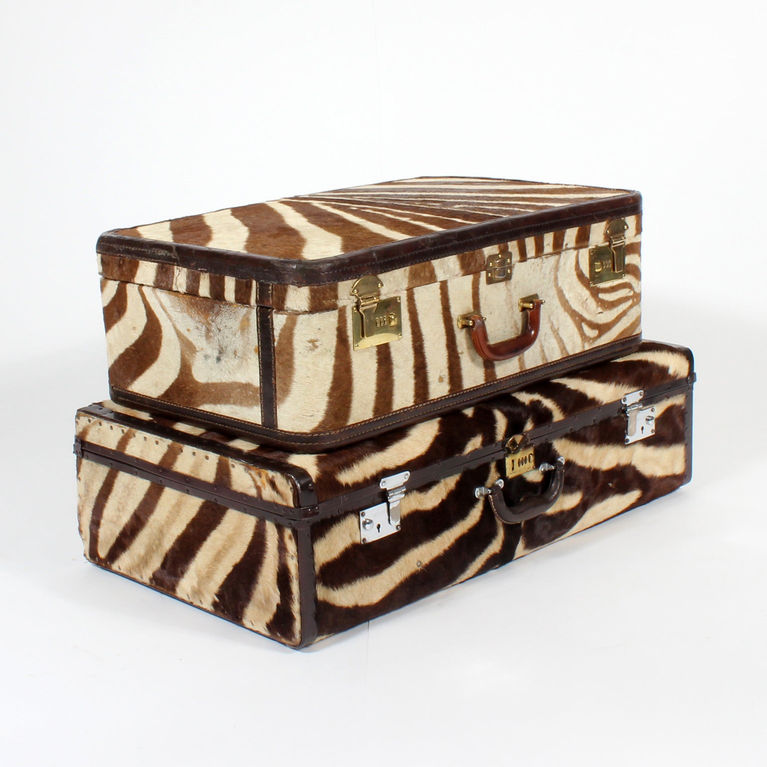 Two Custom Made Vintage Zebra Suitcases Priced Individually