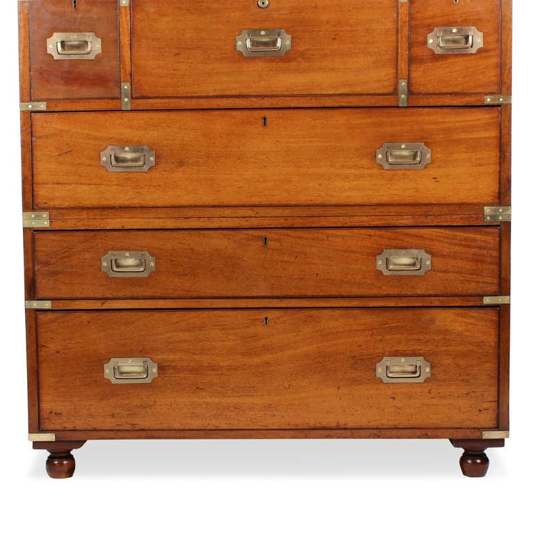 20th Century 19th Century Two-Part Campaign Chest with Secretary Drawer
