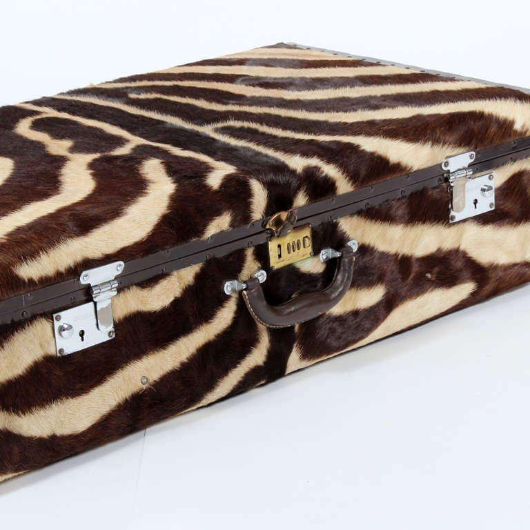 Two Custom Made Vintage Zebra Suitcases Priced Individually 3