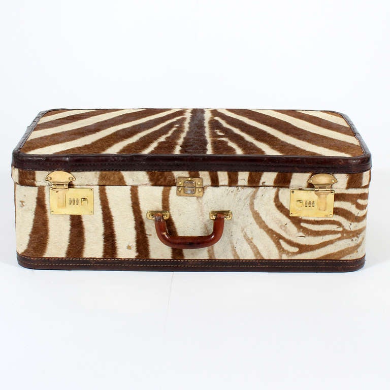 English Two Custom Made Vintage Zebra Suitcases Priced Individually