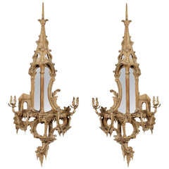 Pair of Neoclassical Chinoiserie Style Carved and Painted Mirrored Wall Sconces 3
