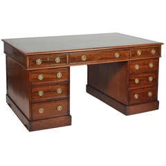 19th C. English Pedestal Partners Desk in Mahogany