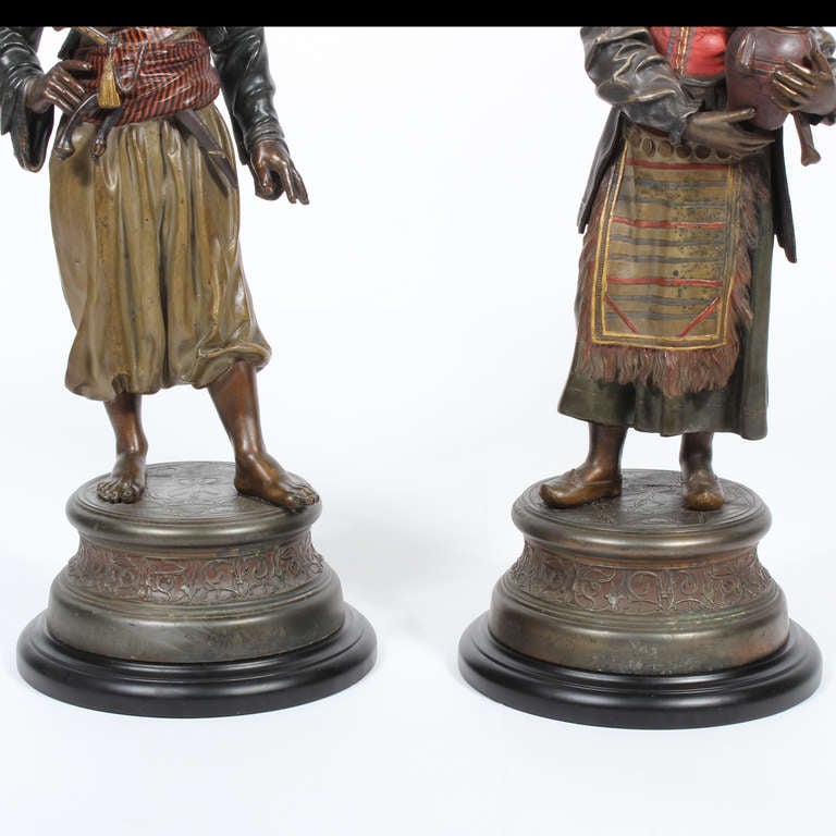 Austrian Pair of Exceptional Large Orientalist Cold Painted Spelter Arabian Figures