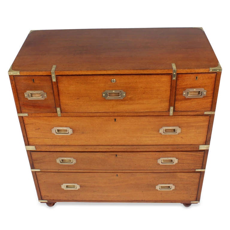 19th Century Two-Part Campaign Chest with Secretary Drawer In Excellent Condition In Palm Beach, FL
