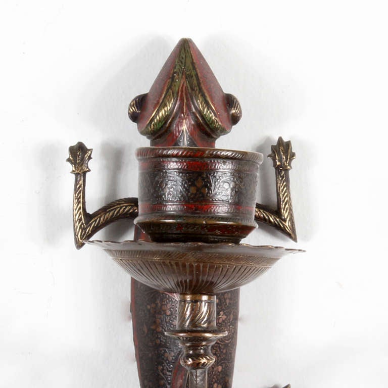 Pair of Etched Brass Indian Candle Wall Sconces at 1stdibs