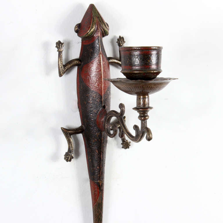 Pair of Etched Brass Indian Candle Wall Sconces at 1stdibs