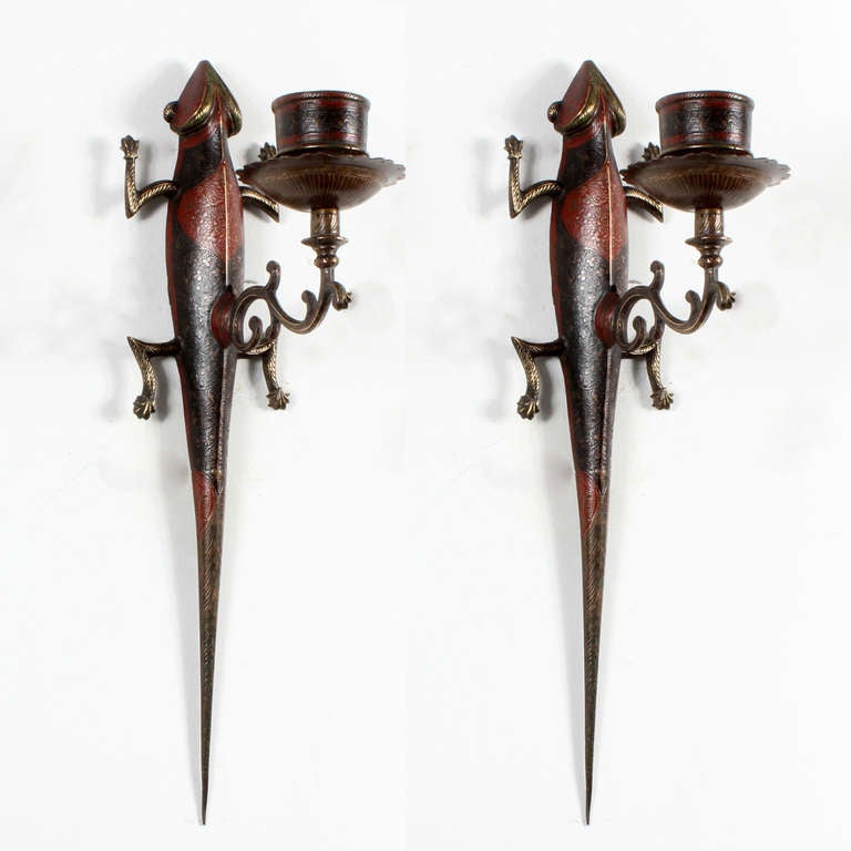 Pair of Etched Brass Indian Candle Wall Sconces at 1stdibs