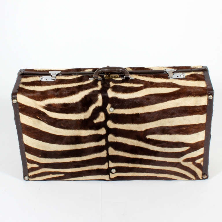 Two Custom Made Vintage Zebra Suitcases Priced Individually 4