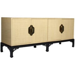 Vintage Modern Asian Style Cloth Wrapped Sideboard or Credenza