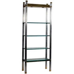 1970s Polished Aluminum and Brass Set of Shelves or Étagere 2