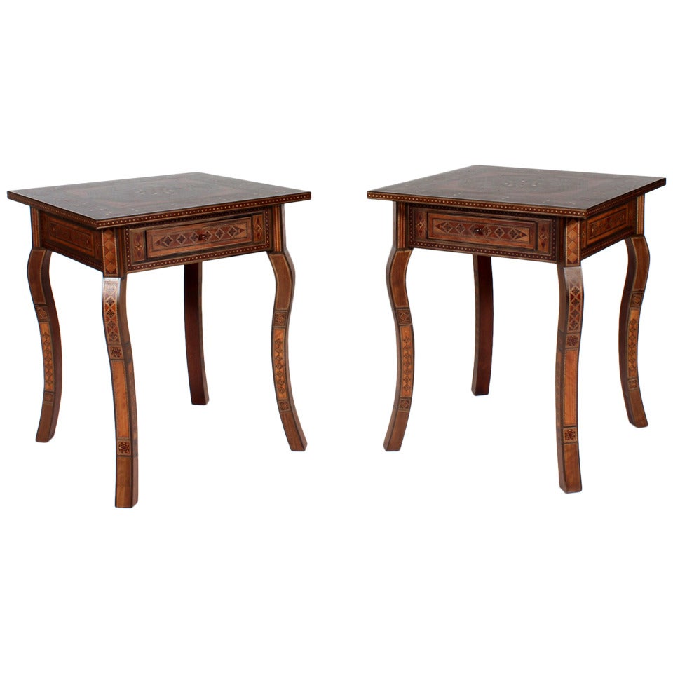 Pair of Syrian Inlaid One-Drawer Tables