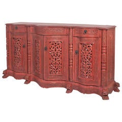 Antique Anglo-Indian Serpentine Front Painted SIdeboard