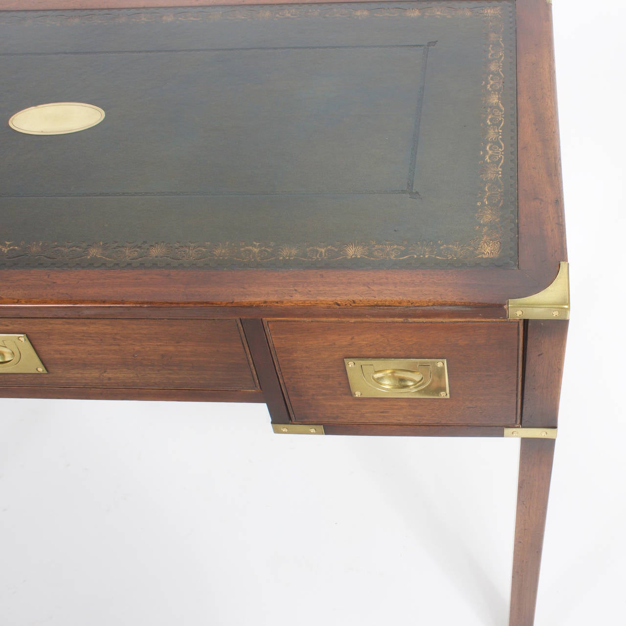 English Campaign Style Mahogany Writing Table or Desk In Excellent Condition In Palm Beach, FL