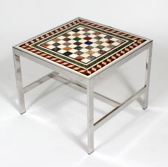 Inlaid Marble Low Table on a Stainless Steel Base