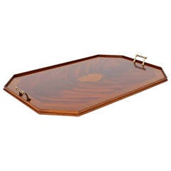 Vintage Large Rectangular Inlaid, Mahogany Serving Tray