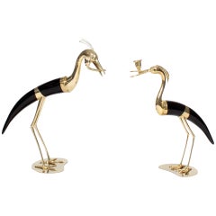 Vintage Pair of Faux Horn and Metal Heron Form Candlesticks