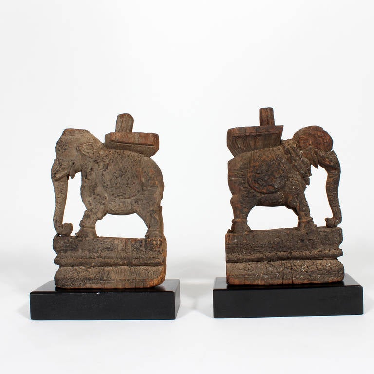 Indian Pair of Antique Architectural Carved Elephant Remnants