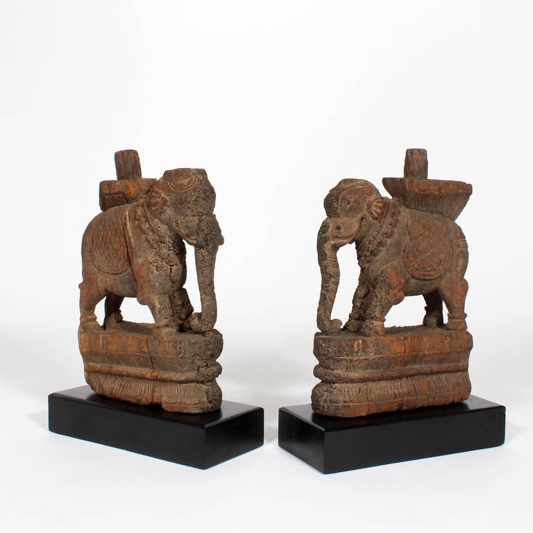 Anglo Raj Pair of Antique Architectural Carved Elephant Remnants