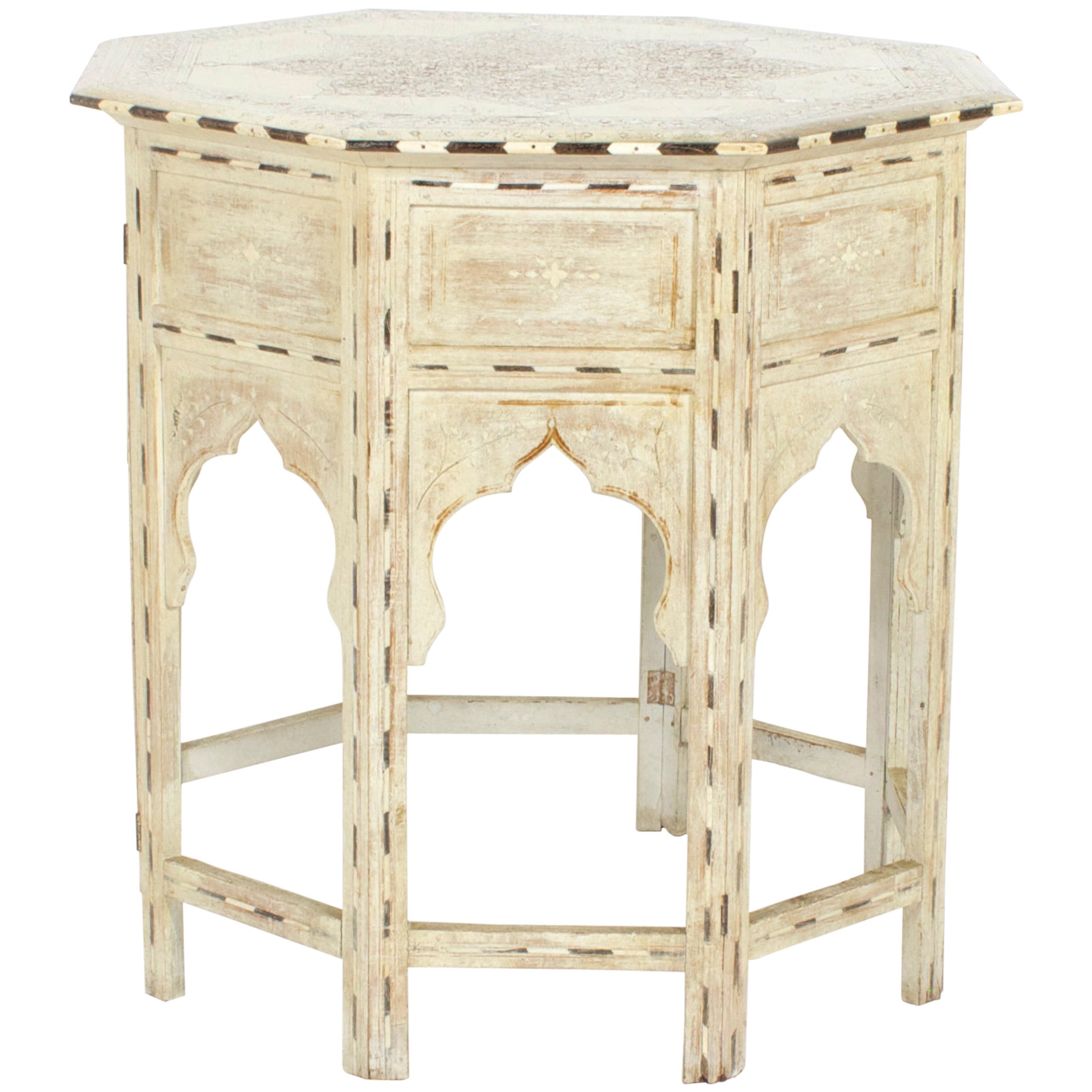 Early 20th C Moroccan White Painted Octagon Table