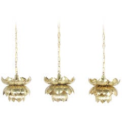 Three Brass Pendant Lotus Lights