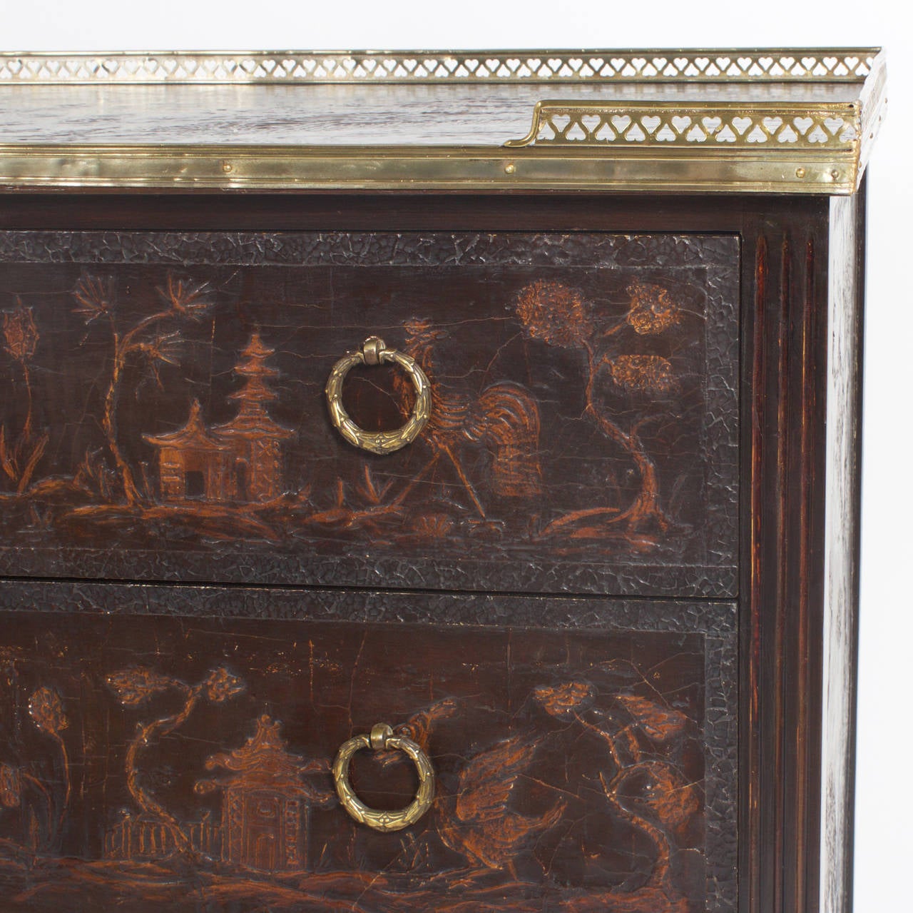 19th Century French Leather Chinoiserie Commode