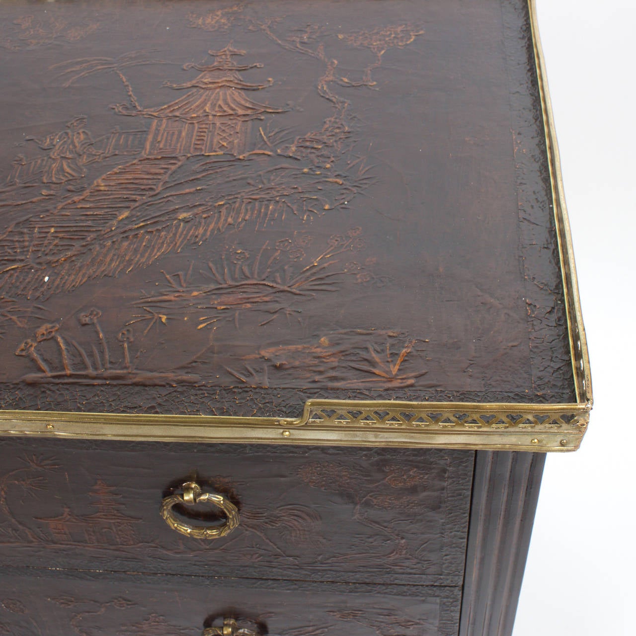 French Leather Chinoiserie Commode 1