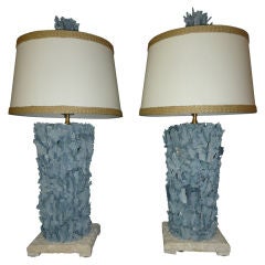 Pair of Blue Coral Lamps on Square Bases