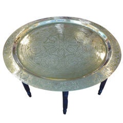Large Hand Etched Silver Plated Tray on Collapsible Table Base