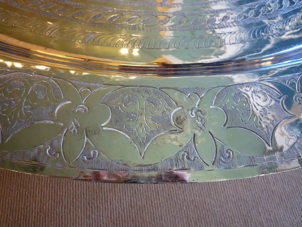 20th Century Large Hand Etched Silver Plated Tray on Collapsible Table Base