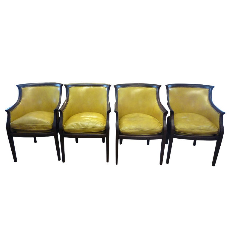 Set of Four Mahogany Upholstered Leather Regency Style Armchairs