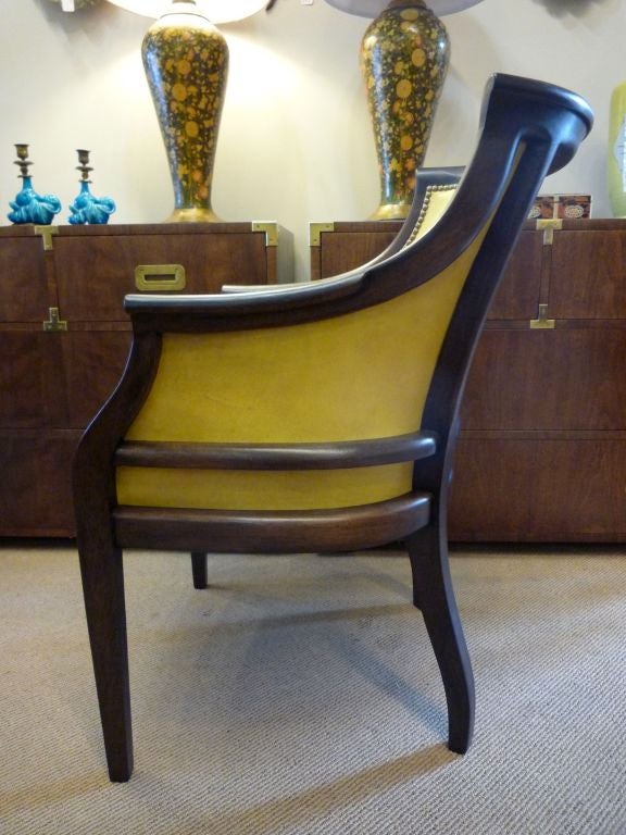 Set of Four Mahogany Upholstered Leather Regency Style Armchairs In Excellent Condition In Palm Beach, FL