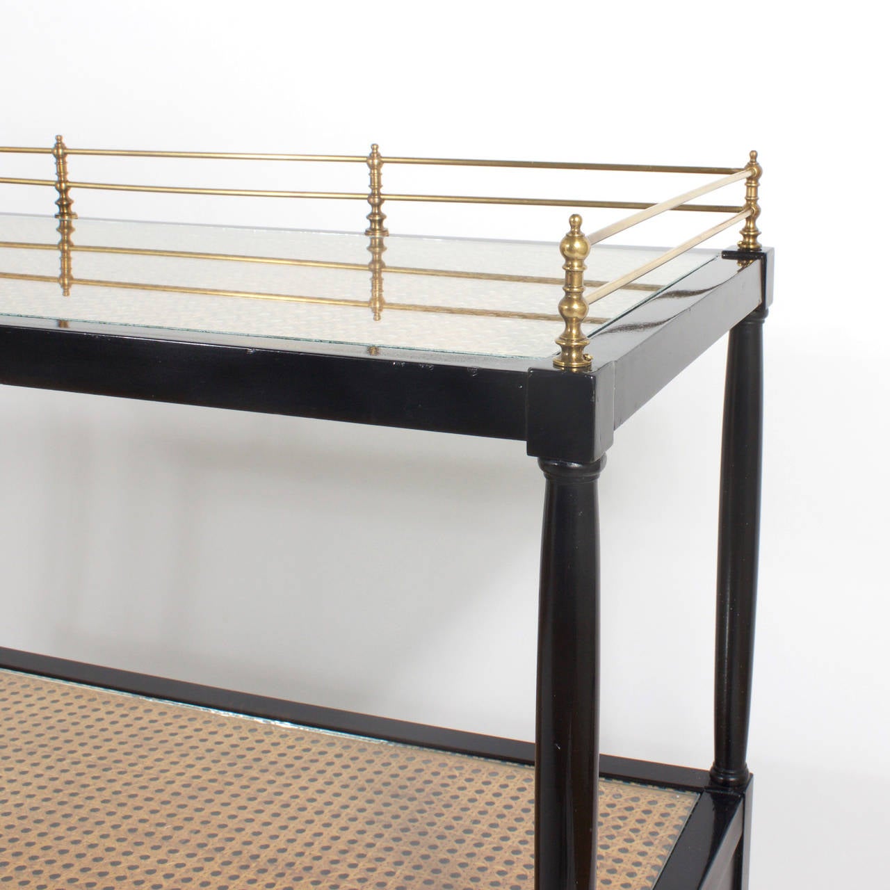 Ebonized Two-Tier Cane Server In Excellent Condition In Palm Beach, FL