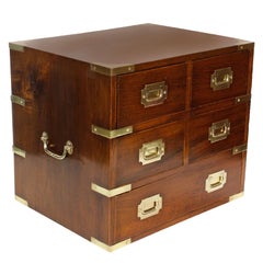 A Large Mahogany Campaign Style Jewelry Chest